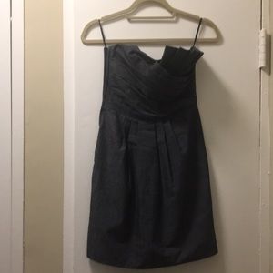 Strapless denim dress with stylish pleating
